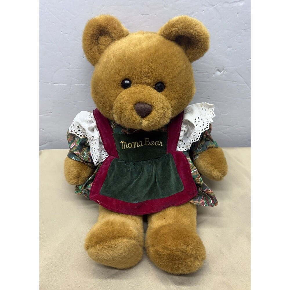 Vintage 1992 Commonwealth Mama Bear Plush 17" Paisley Dress Apron Toy